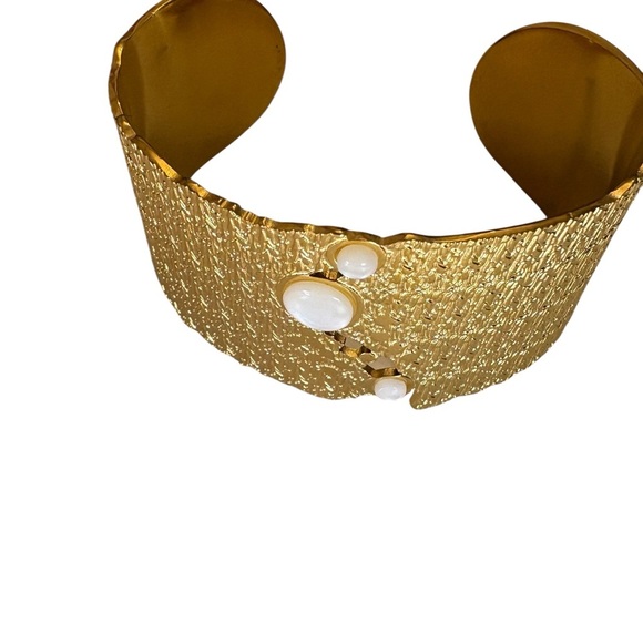 Chic Gold Cuff Bracelet with White Accents - Picture 3 of 5